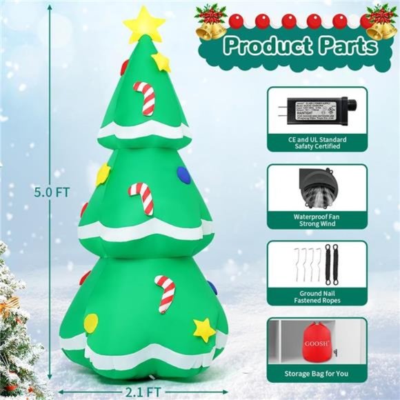 5 FT Christmas Inflatables Tree Outdoor Decorations Blow Up...